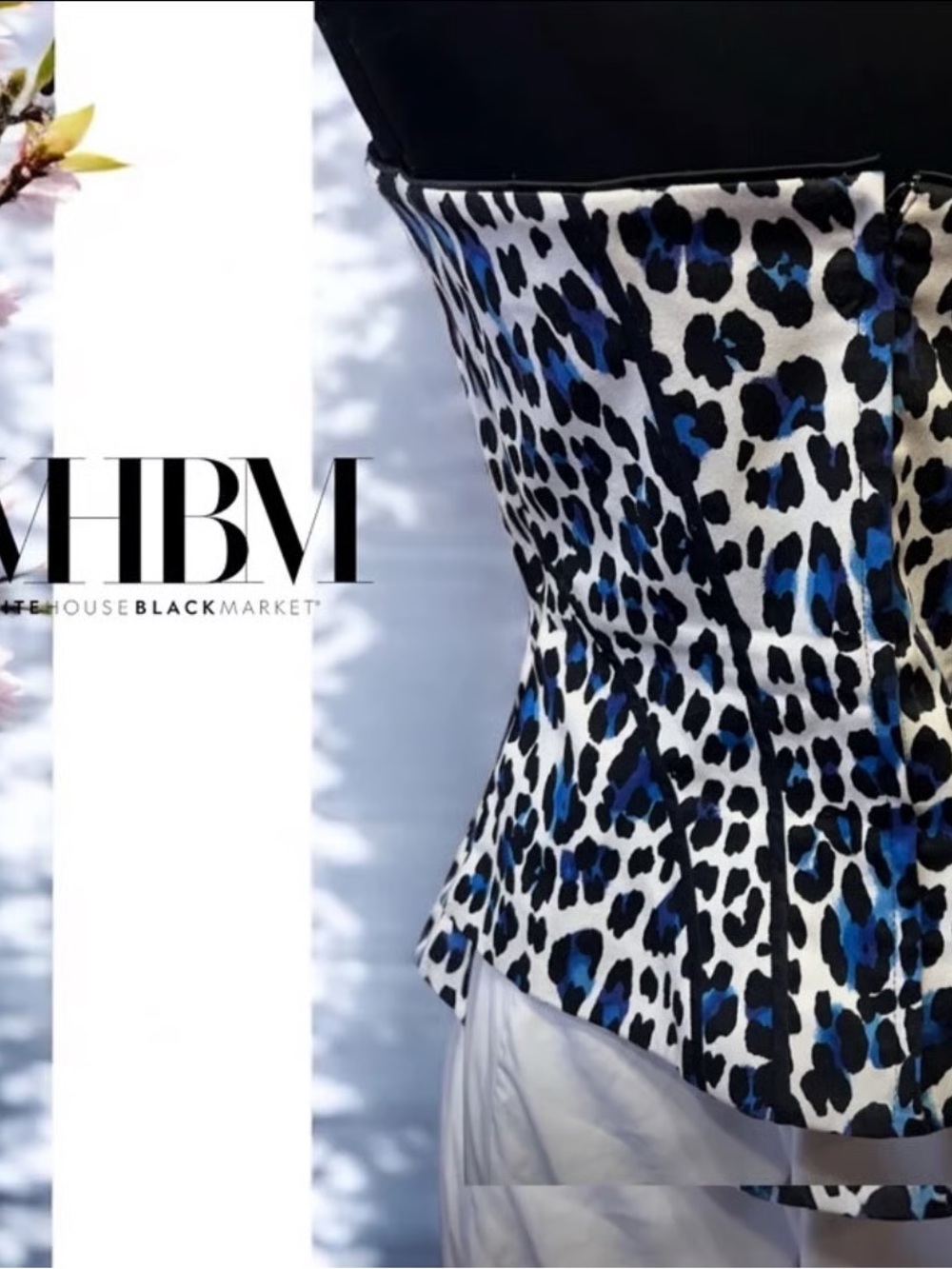 White House Black Market Blue & Black Leopard Corset Camisole